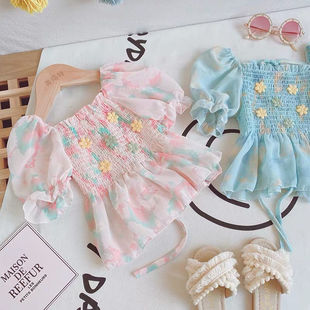 [7.5 Thousand People] Girls Summer Clothes 2025 New Korean Style Western Style Baby T-Shirt Little Girls Short Sleeve Floral Fashion