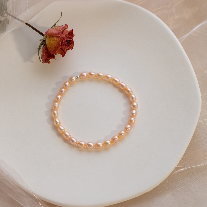 천연 오렌지 허니 핑크 진주 팔찌