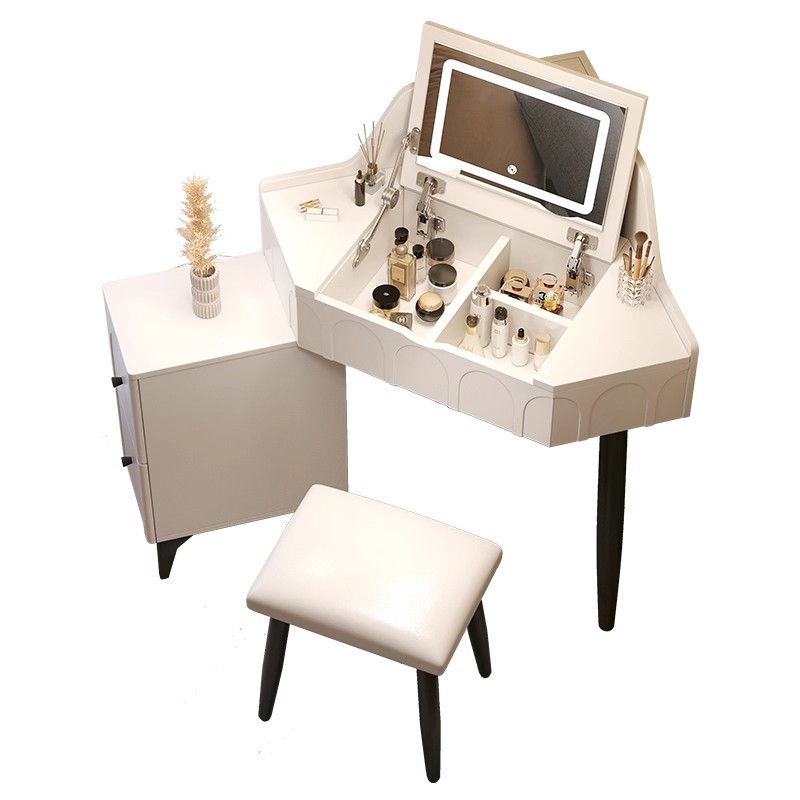 Comedor de tocador moderno y simple pequeño hogar de esquina gabinete de almacenamiento en una esquina de dormitorio triangular mesa de maquillaje mujer