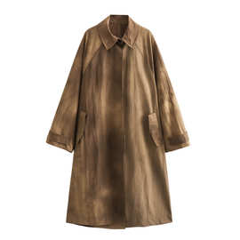 外贸2023秋季新款女装简约时尚翻领长袖排扣大版风衣外套8235055