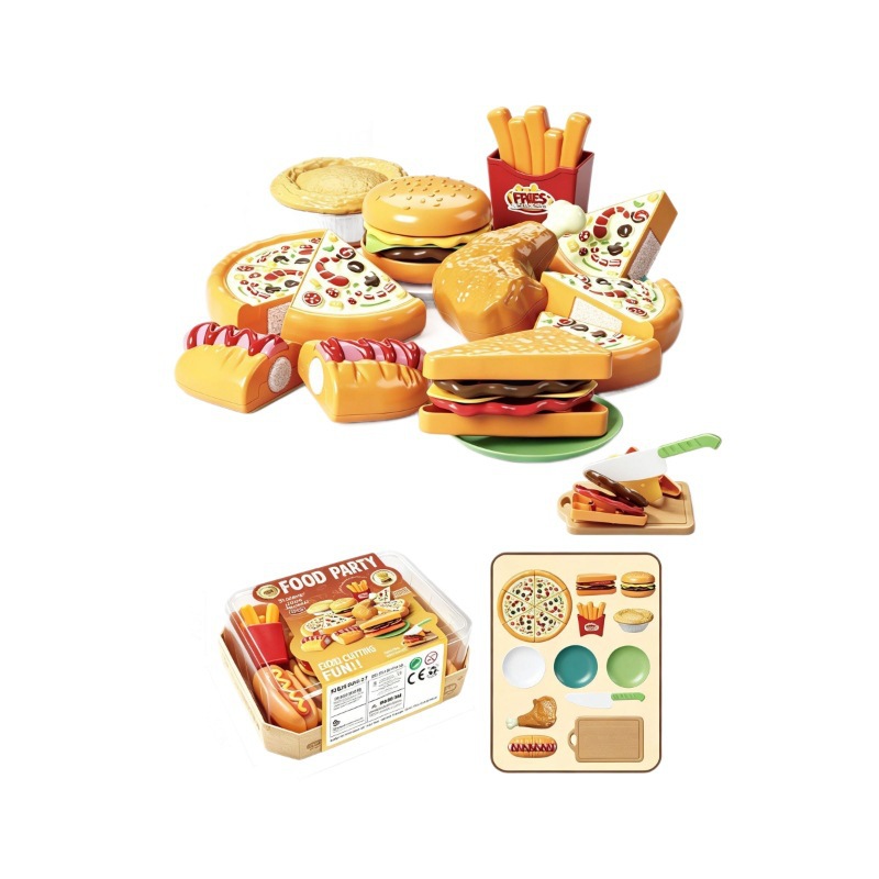 Comercio exterior para niños comida de simulación hamburguesas perros calientes pizza patatas fritas frutas verduras cortadas juegos de juguetes caseros