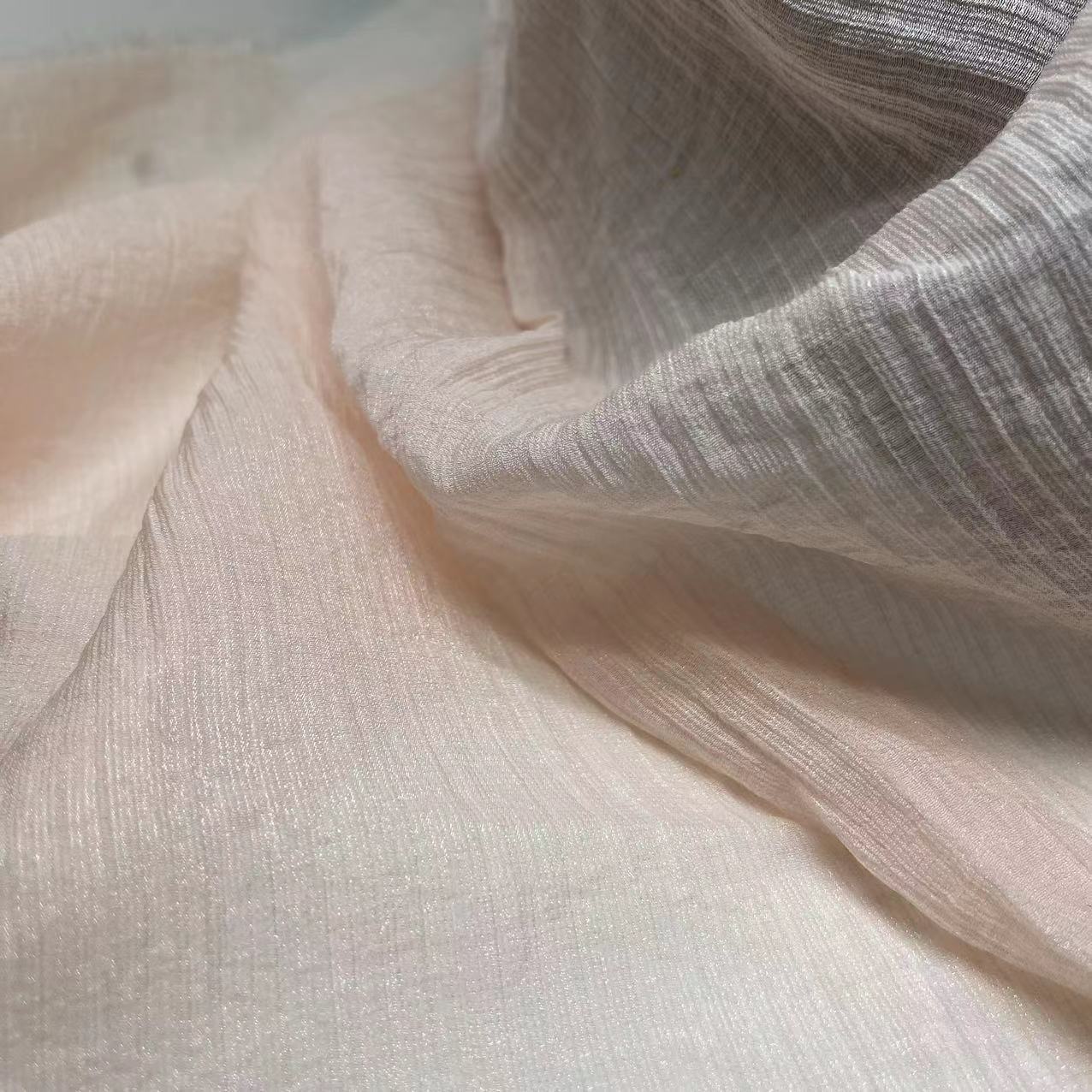 Tencel nylon blended pleated organza fabric, soft with slight wrinkles, lightweight, Hanfu designer fabric, silk scarf