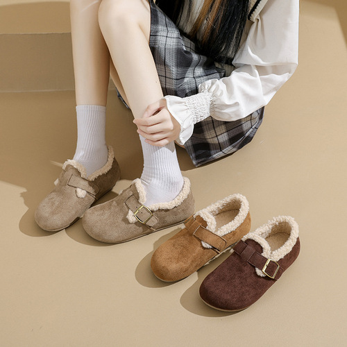 Women's Outdoor Snowboard Shoes, New Autumn/Winter Flat Boating Shoes with Thick Soles, Half-Slip Fuzzy Shoes Y20-1