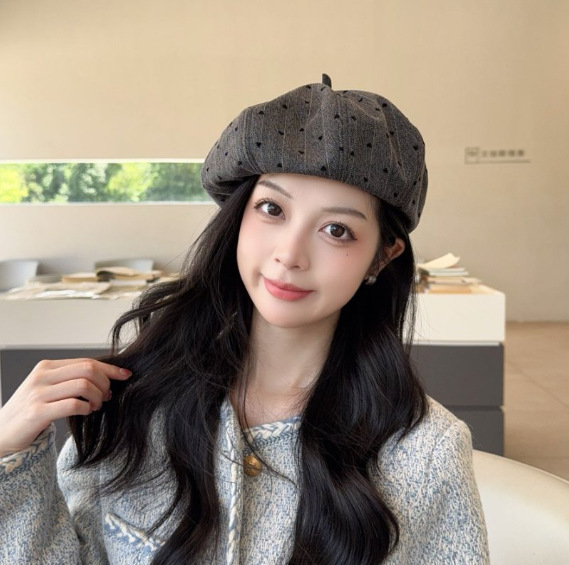 帽子秋冬爱心条纹南瓜帽女百搭学生情侣文艺画家帽显脸小贝雷帽男|undefined