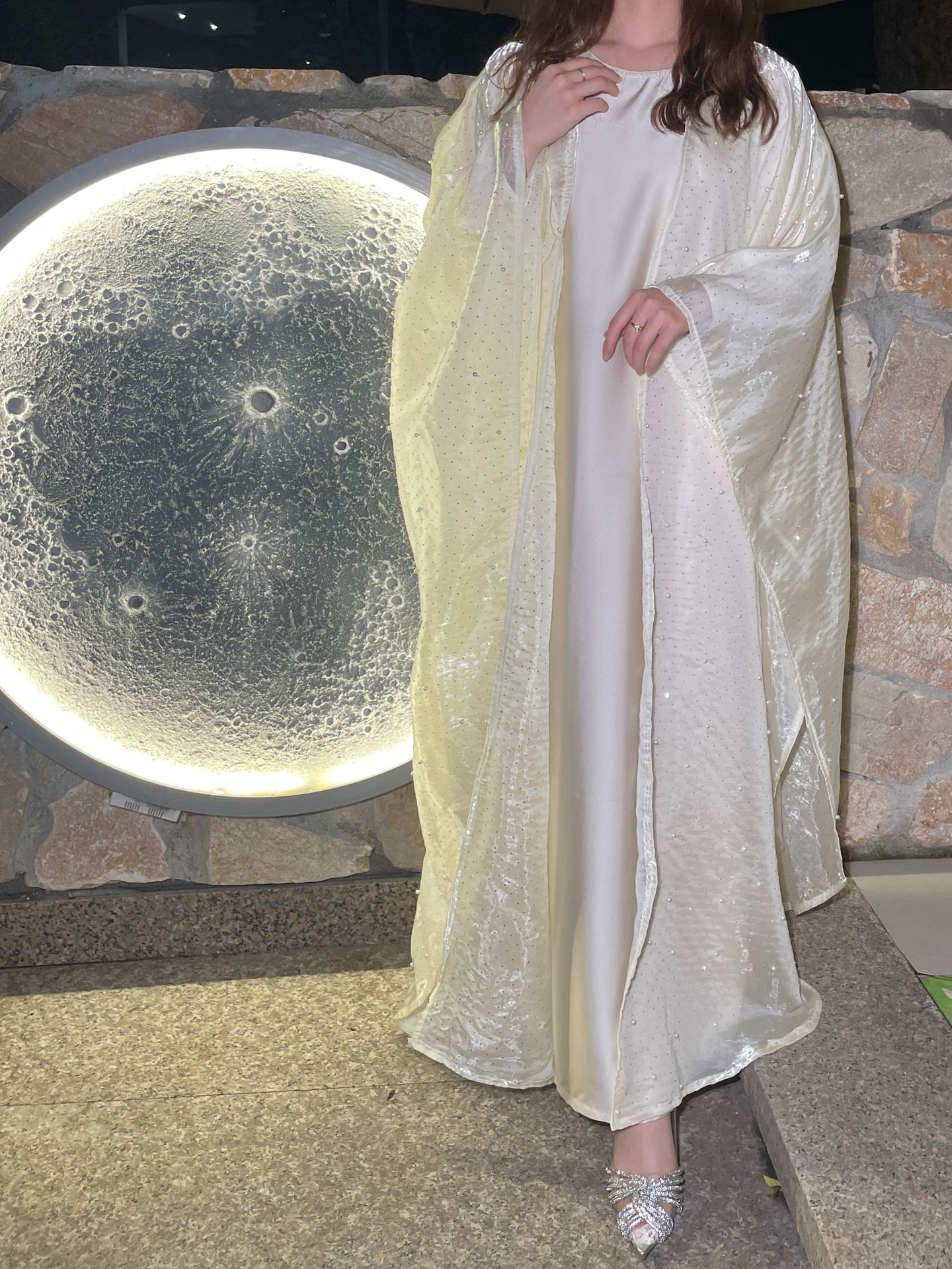 Dubai Abaya Set - Embellished Long Sleeve Open Front Cover With Beaded Detailing (Black, S-L) | Modest Luxury Two-Piece Outfit_voghion.com