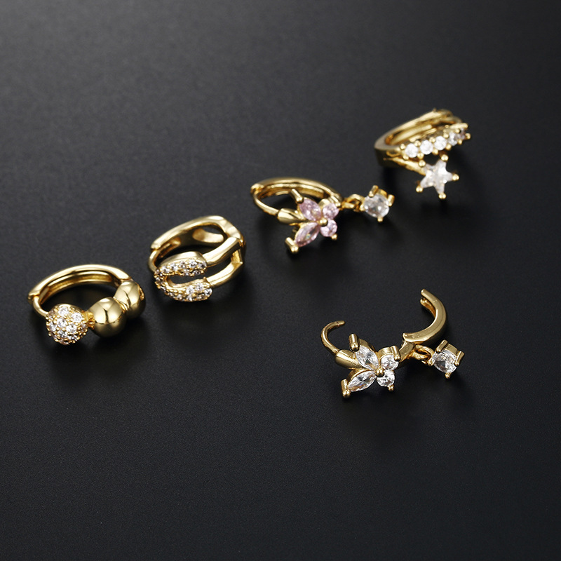 Fashion Geometric Star Butterfly Copper Inlay Zircon Earrings 1 Piece