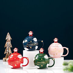 クリエイティブクリスマスカップ高颜値マグカップクリスマス陶磁器カップ蓋付きスプーンセット国境を越えたコッププレゼントカップ