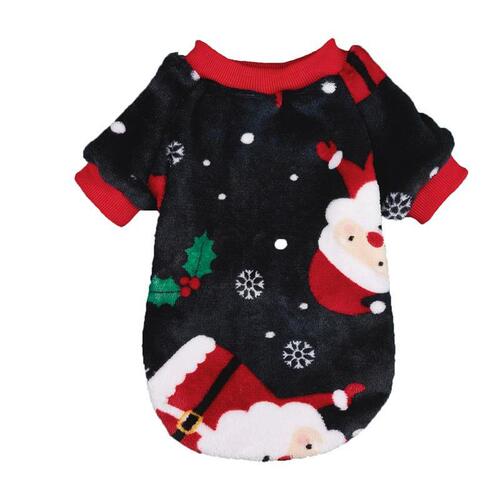 Holiday Christmas Snowman Snow Pattern Print Fleece Warmth Keeping Dog Hooded Two-Paw Fleece Suit Decor