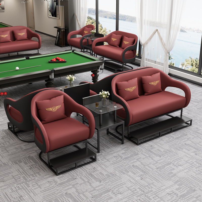 Sala de billar de lujo ligero, sofá, sala de billar, silla para ver el juego, asiento de tarjeta especial para ver el juego, nuevo tipo de combinación de mesa y silla de alta calidad