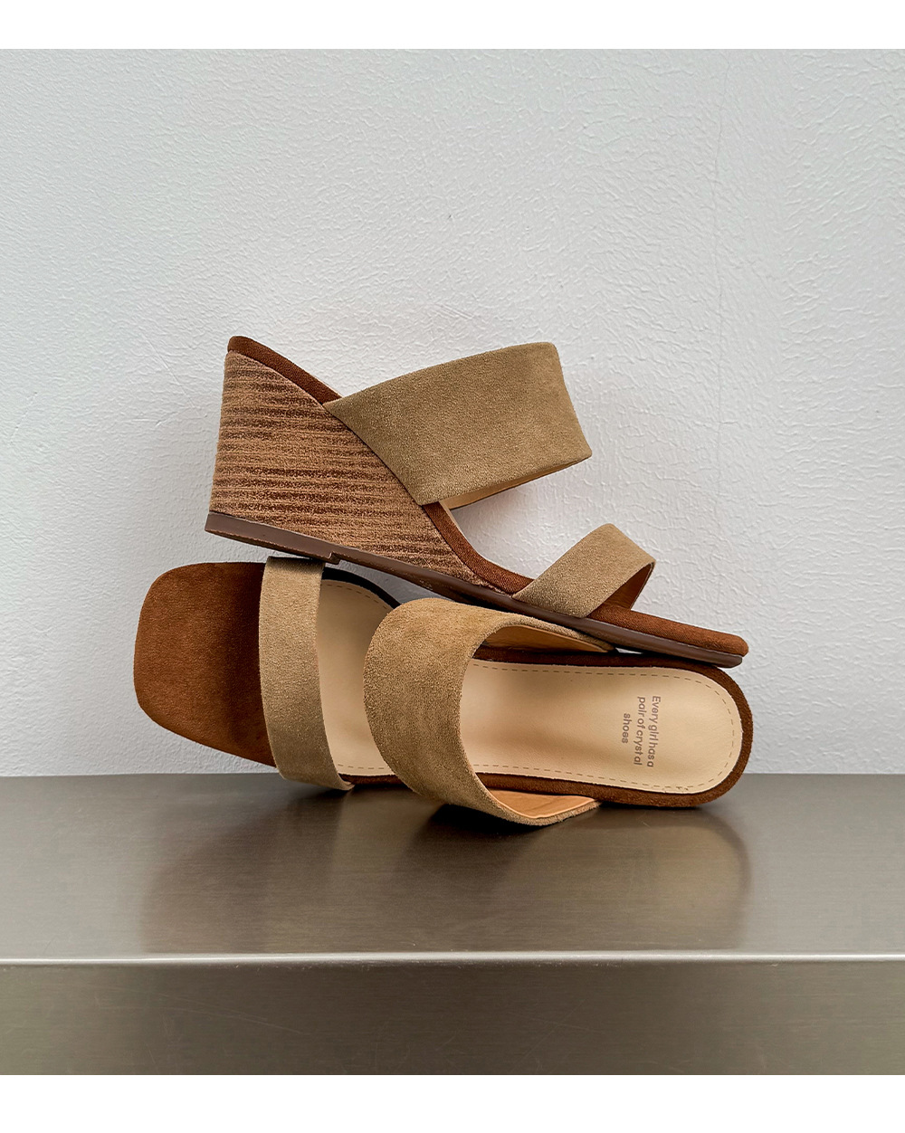 Sandal cao gót nữ quai ngang da bò lật gót 7 cm phong cách nghỉ dưỡng — màu nâu chi tiết 16