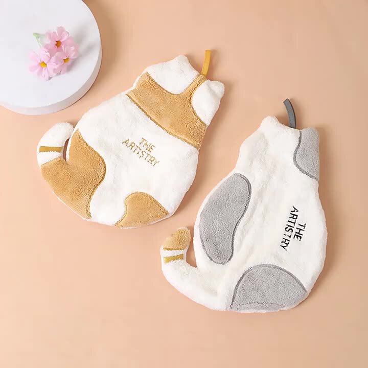 Cute Cat Wipe Hand Towel Coral Fleece Square Towel Household Kitchen Bathroom Children's Cartoon Hand Wipe Absorbent Towel