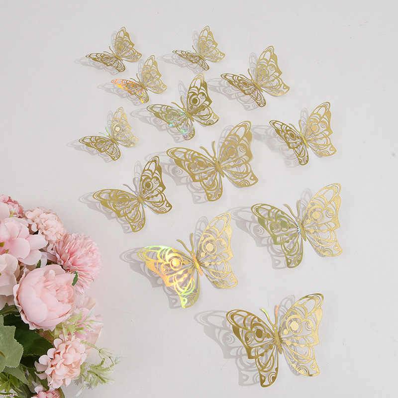 Set de 12 pegatinas 3D de mariposas huecas, decoración navideña para paredes y hogar