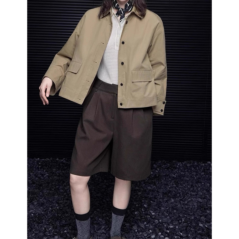 现货厂家批发 新款卡其色短款工装外套女2025 新品宽松休闲 女|undefined