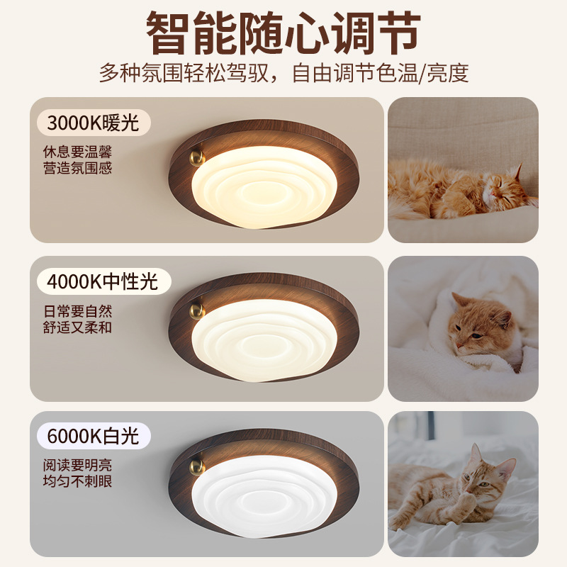Nueva lámpara de techo de dormitorio de protección de ojos retro chino estilo japonés wabi-ji viento leche nogal nueva lámpara principal de habitación 473L