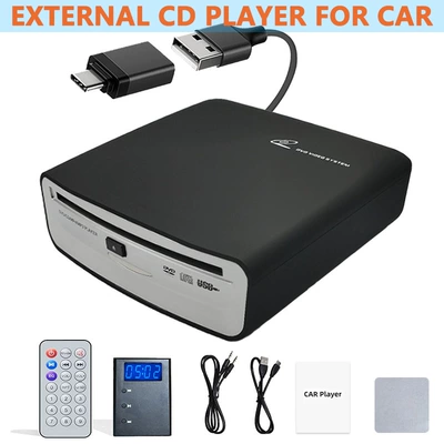 Universal car CD player with lossless USB connection, in-dash CD player with FM transmitter and AUX output box (Car CD player)