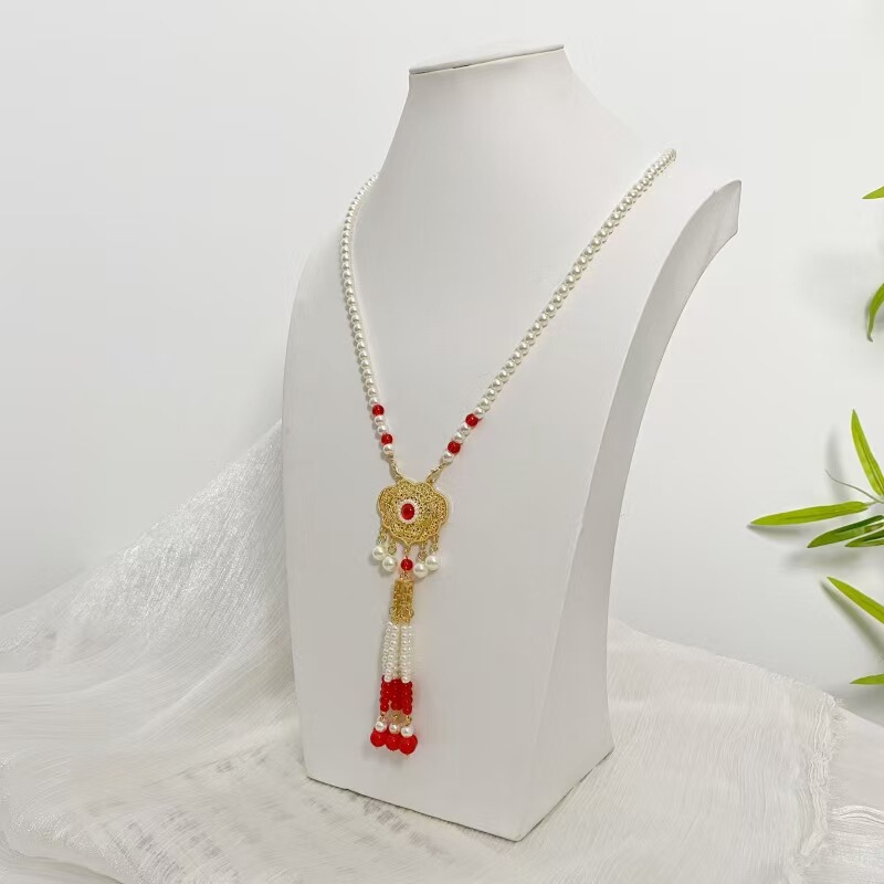 Hanfu Ancient Style Long Necklace Ming Dynasty Style Back Cloud Ming Dynasty Horse Face Skirt Peace Lock Ancient Style Necklace Red Retro Accessories