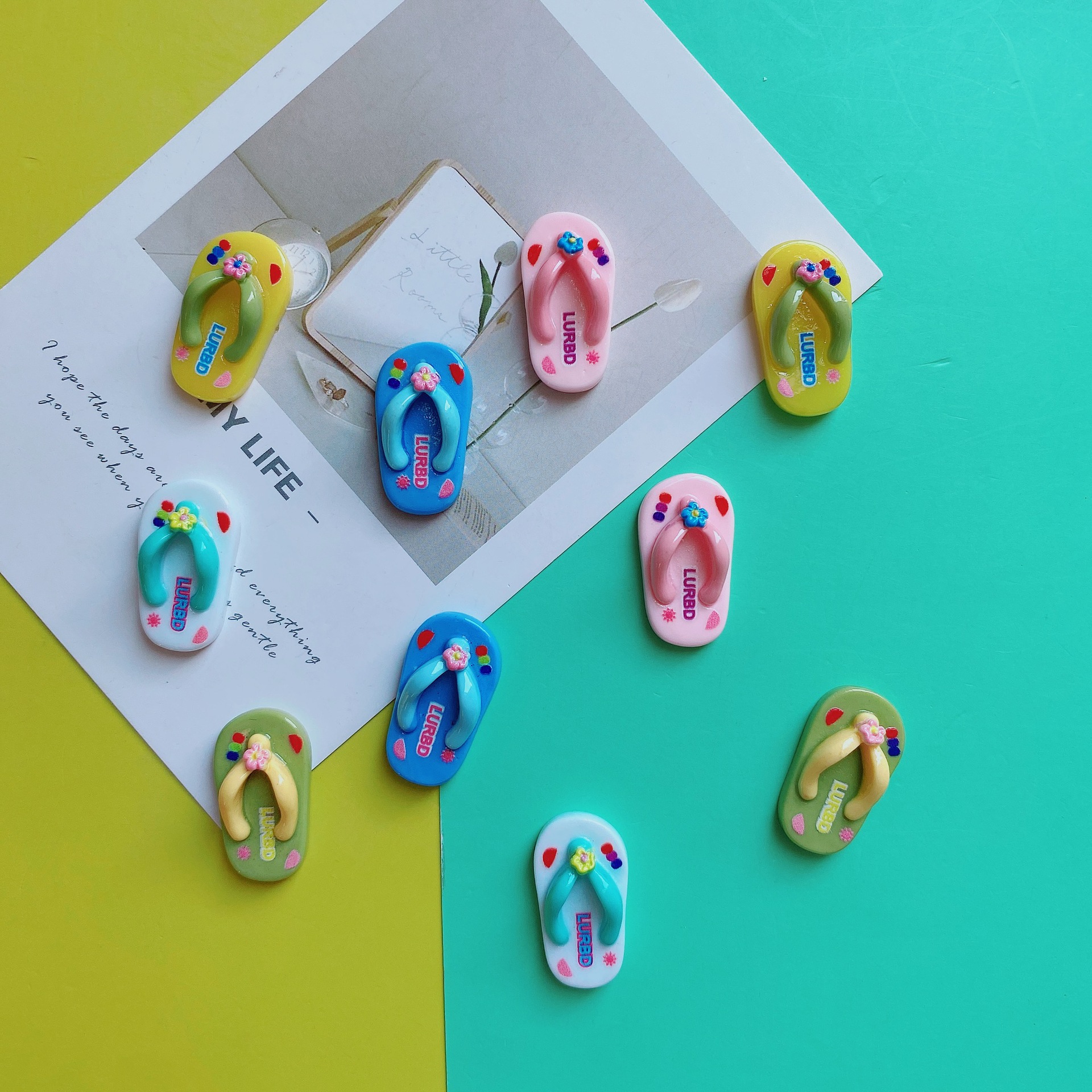 可爱花朵夹脚沙滩拖鞋 diy奶油胶钥匙扣发夹鞋花扣材料 树脂饰品