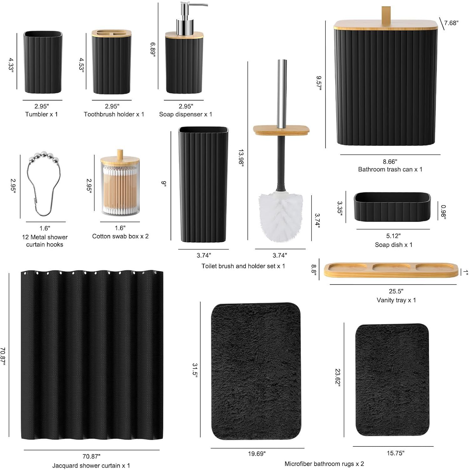 Yufei YUFE baño juego de 24 piezas con cortina de ducha tapete de piso juego de baño bote de basura de rayas cuadradas kit de venta caliente transfronterizo