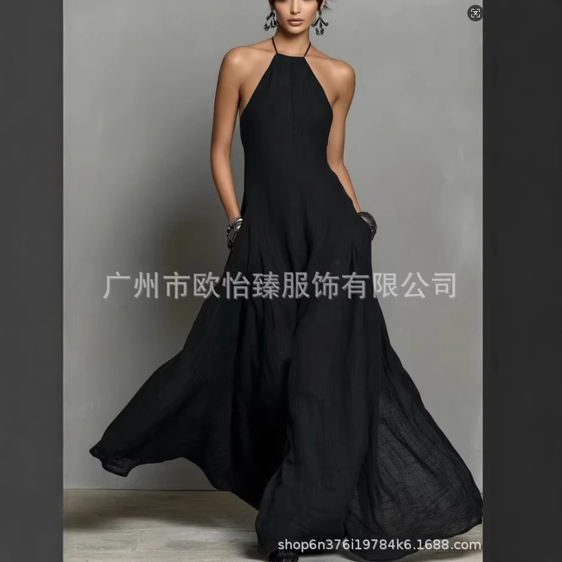 European and American Independent Websites Amazon Aliexpress 2026 Summer New Women's Solid Color Simple and Elegant Backless Long Dress European and American Independent Websites Amazon Aliexpress 2026 Summer New Women's Solid Color Simple and Elegant Backless Long Dress