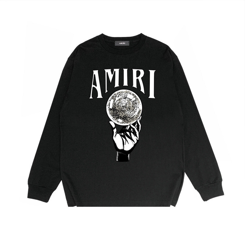 Ins Cross-border Beauty Trendy AMIRI Hand-held Crystal Ball Printed Men's and Women's Loose Casual Round Neck Long Ball Sweatshirt for Couples