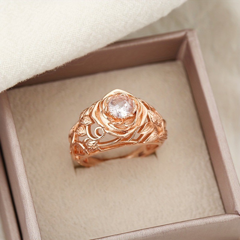 Huajie Elegant White Zircon Flower Ring Proposal Engagement and Anniversary Fashion Love Symbol