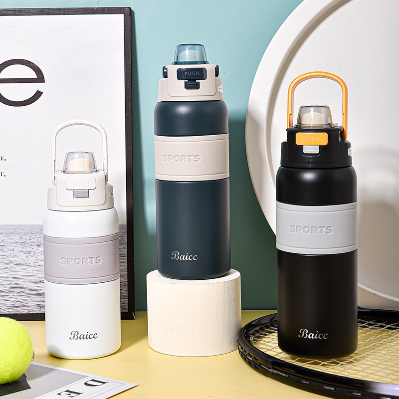 Tazas deportivas de doble boca creativas portátiles de acero inoxidable para hombres y mujeres, hervidor deportivo de gran capacidad para estudiantes