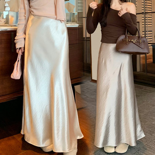 Maternity 2025 New Early Spring Vinegar Satin Covering Cross Slim A- line Long Dress High Waist Dagging Fishtail Dress