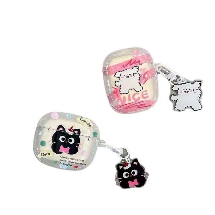 Cartoon Wave Point Black Cat es adecuado para Apple Airpods 4 Bluetooth auriculares cubierta de protección pro3 auriculares