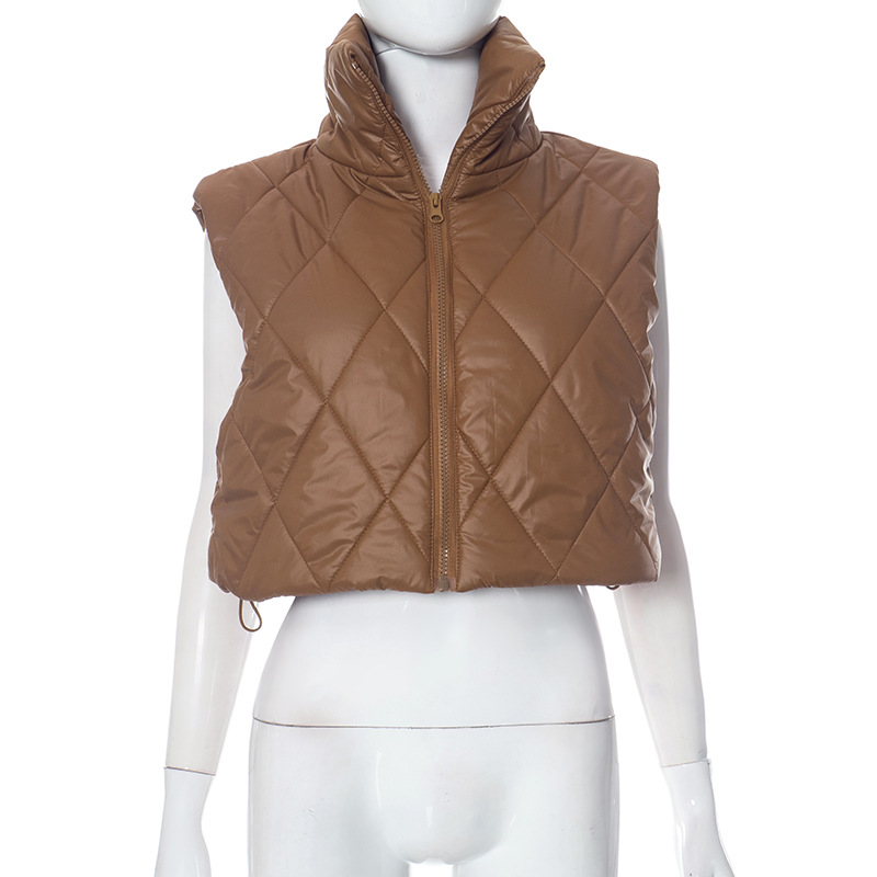 Y23TP369 ropa de mujer europea y americana 2023 otoño e invierno abrigo chaleco engrosado rombo cálido Collar corto pan abrigo de algodón acolchado image 8