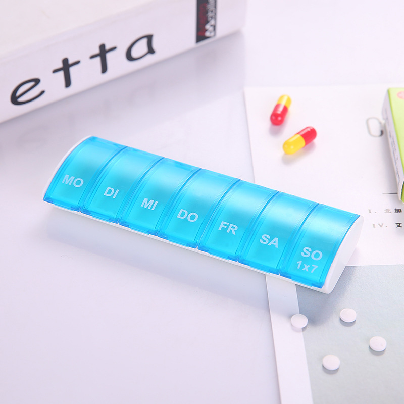 Manufacturer's Creative Rectangular Pill Box, Seven-Day-A-Week Pill Box, Seven-Compartment Mini Portable Storage Pill Box, Plastic Pill Box
