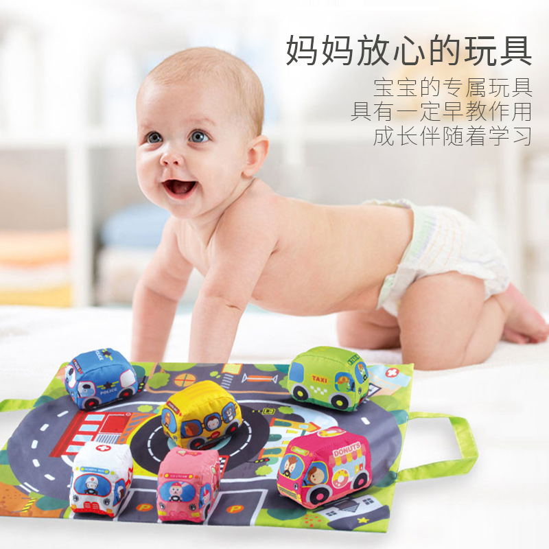 婴儿卡通布车宝宝启蒙布艺警车消防车救护车可拆卸套装玩具