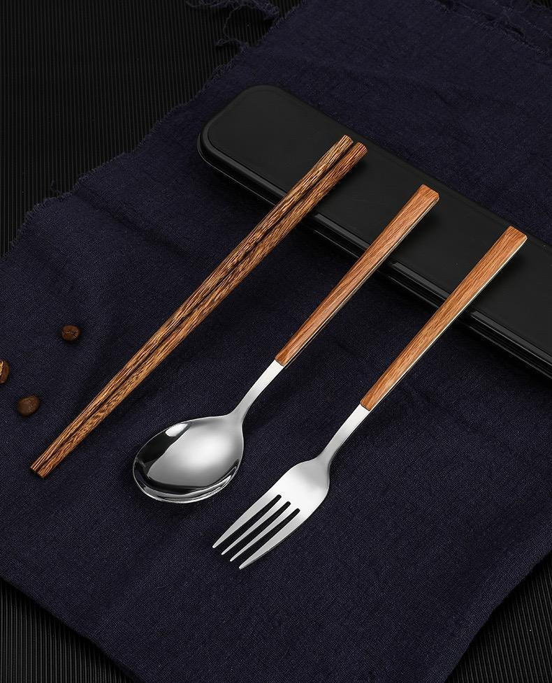 Chicken Wing Wood Chopsticks, Stainless Steel Spoons, Coffee Spoons, Cow Dung Portable Tableware Gift Set, Logo Customization Storage Box