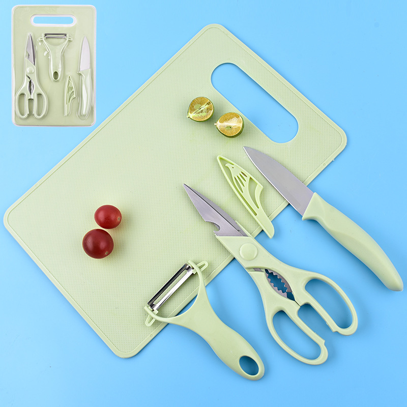 Cuchillo de frutas de acero inoxidable Juego de cuatro piezas de tabla de cortar Cuchillo doméstico Cuchillo Cuchillo Cepillo Juego de cuchillos de cocina Un juego completo de cuchillos de tabla de cortar