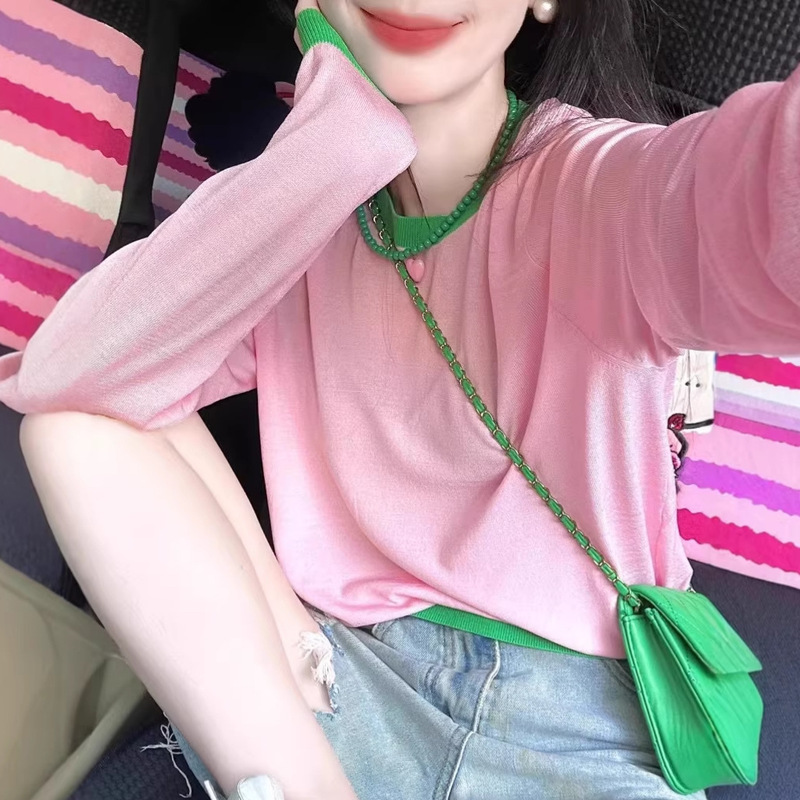 Pink Knitted Blouse for Women Spring and Summer 2026 New Style Long-Sleeved T-Shirt Loose Top Pink Knitted Blouse for Women Spring and Summer 2026 New Style Long-Sleeved T-Shirt Loose Top