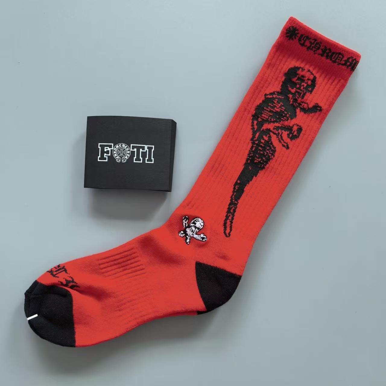 Chrome Hearts Foti Crew Socks Skeleton Red Black