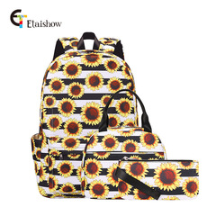 Cross-border printed dual-shoulder backpack cartoon three-piece set children's backpack large capacity waterproof sunflower small chrysanthemum