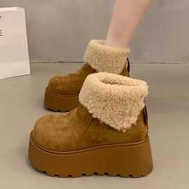 小个子厚底松糕底时尚百搭雪地靴女2025冬季新款加绒加厚保暖棉鞋