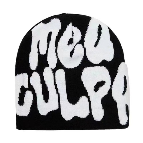 Winter Hip-Hop Style Knitted Letter Beanie Best-Selling Camouflage Pattern Knitted Hat Thick Brimmed Hat