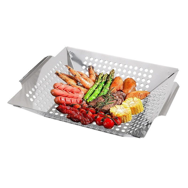Stainless steel barbecue perforated tray for outdoor camping barbecue tray BBQ vegetable basket multi-function tool
