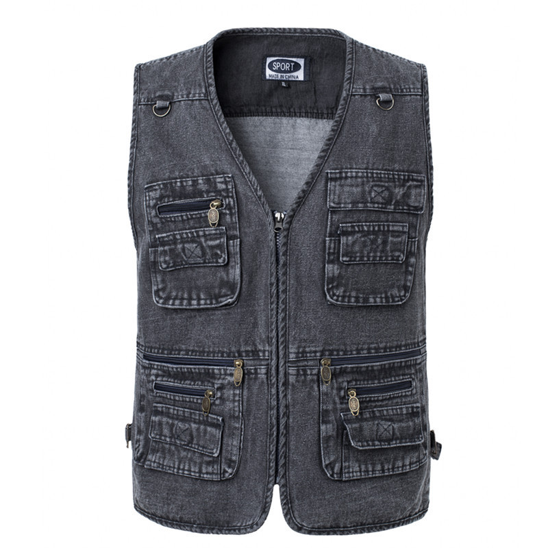 Foreign trade plus size men's vest Denim fishing vest photography multi-pocket plus fat Labor clothes plus size vest Foreign trade plus size men's vest Denim fishing vest photography multi-pocket plus fat Labor clothes plus size vest