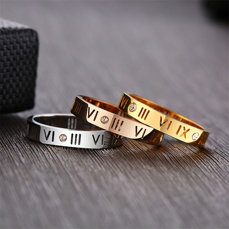 1 Piece Simple Style Number Alloy Plating Hollow Out Inlay Rhinestones Couple Rings display picture 4