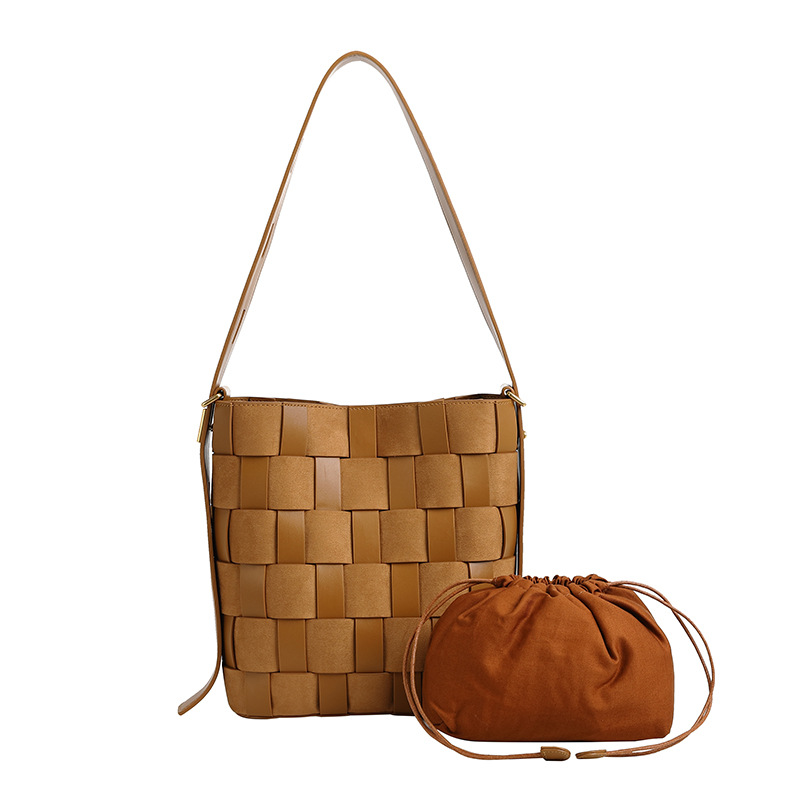 Za Home 2025 Autumn/Winter New Handmade Woven Bucket Bag Large Capacity Color-Block Patchwork Mother-Daughter Bag Single Shoulder Crossbody Bag