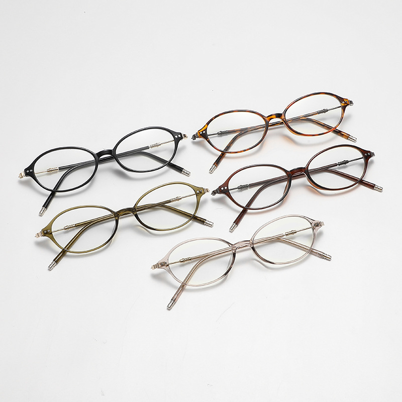 Gfas de miopía de color de luz japonesa y coreana de marco elíptico pequeño temperamento literario marco de gafas de miopía anti-luz azul transfronterizas