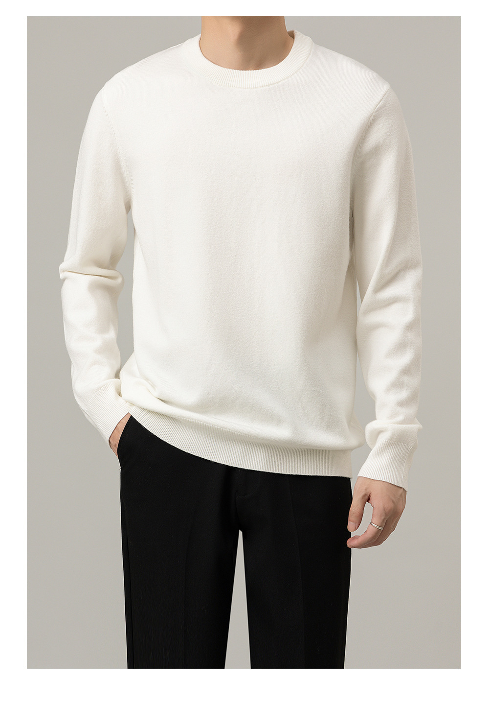 Suéter de hombre otoño y invierno nuevo cuello redondo caliente delgado casual hombre camiseta de fondo de color sólido de moda de hombre