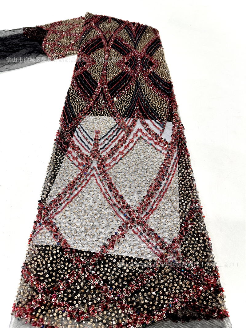 Industria pesada Gaoding vestido de boda tela bordada encaje tubo bordado tela de moda tela de malla sequilla en stock