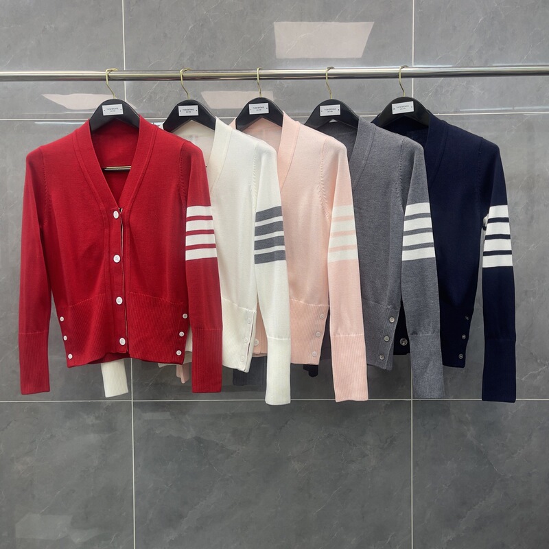 Trendy TB New Style Academy Style Classic Four-Bar No-Pocket V-Neck Four-Button Knitted Wool Cardigan for Women Fashion
