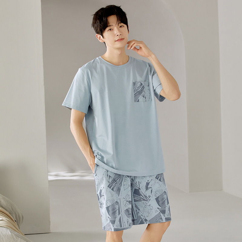 Men's Home Set | Cool Fabric Short Sleeve+Loose Shorts Summer Refreshing Thin Size Large Youth Style-L_voghion.com