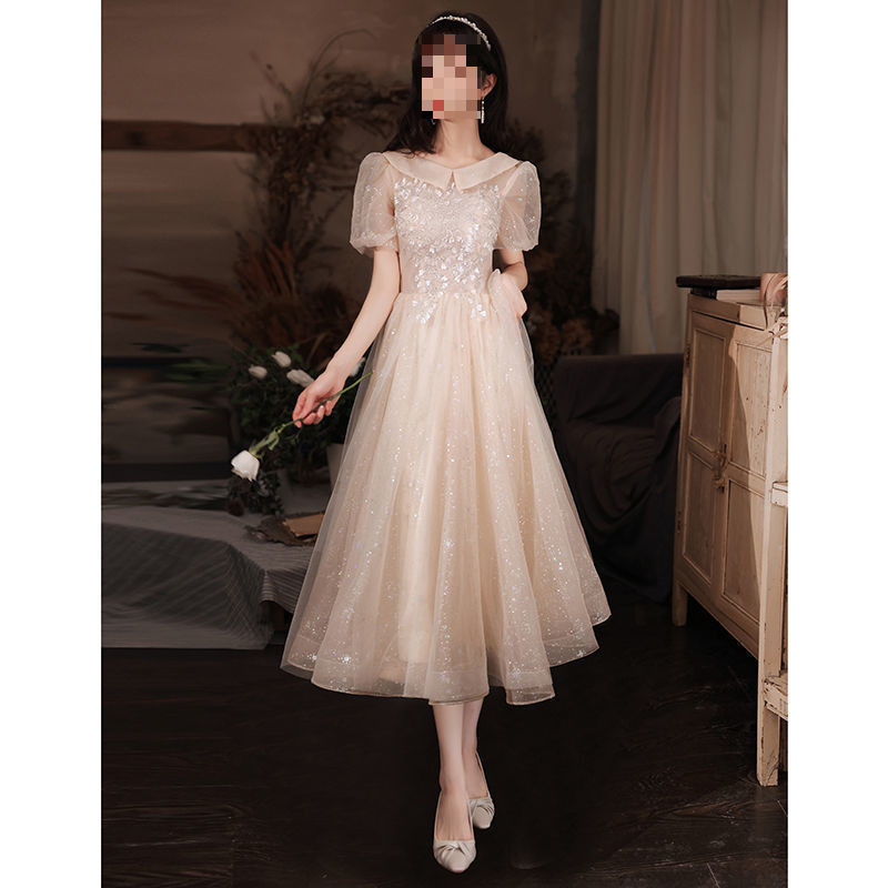 Champagne Evening Dress French Sister Group Bridesmaid Dress 18-Year-Old Adult Birthday Party Petite Mid-Length Women