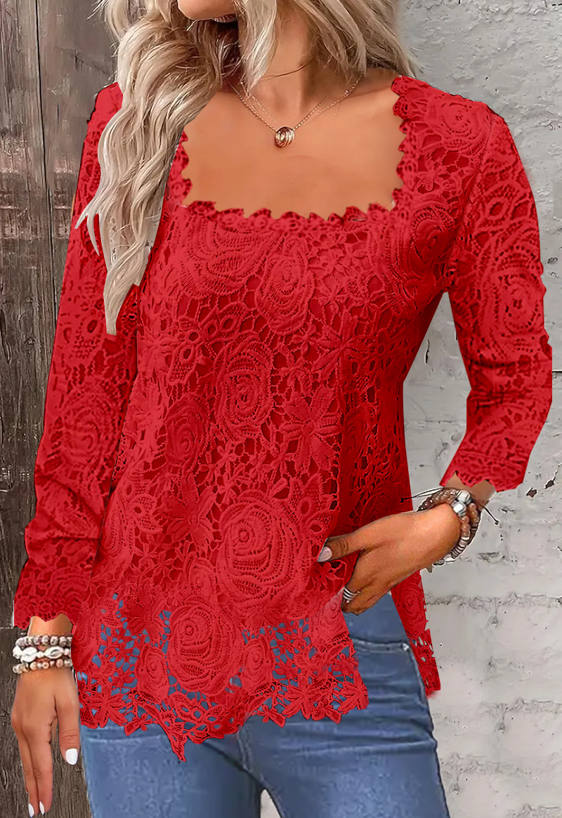 Independent Website 2026 European American Foreign Trade Autumn And Winter New U-neck Square Collar Lace Base_ecoleips.com