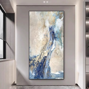Blue Dafen Village Modern Light Luxury Hand-painted Oil Painting Corridor Away Decorative Painting Hallway Hanging Painting Abstract Vertical Mural Painting